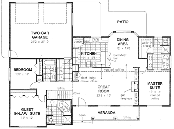 House Plan 58558 Country Style With 3, In Law Quarters House Plans