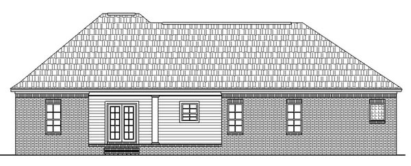 European, Ranch, Traditional Plan with 1639 Sq. Ft., 3 Bedrooms, 2 Bathrooms, 2 Car Garage Rear Elevation