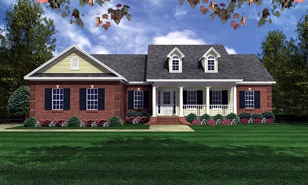 Country, Traditional Plan with 1500 Sq. Ft., 3 Bedrooms, 2 Bathrooms, 2 Car Garage Elevation