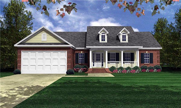 Cape Cod, Country, Ranch, Traditional Plan with 1501 Sq. Ft., 3 Bedrooms, 2 Bathrooms, 2 Car Garage Elevation