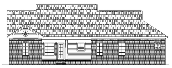 Cape Cod, Country, Ranch, Traditional Plan with 1501 Sq. Ft., 3 Bedrooms, 2 Bathrooms, 2 Car Garage Rear Elevation