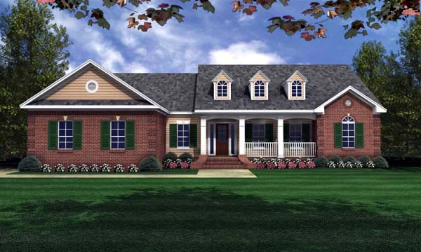 European, Ranch, Traditional Plan with 1701 Sq. Ft., 3 Bedrooms, 2 Bathrooms, 2 Car Garage Elevation