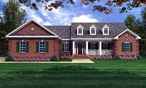 Ranch, Traditional Plan with 2000 Sq. Ft., 4 Bedrooms, 3 Bathrooms, 2 Car Garage Elevation