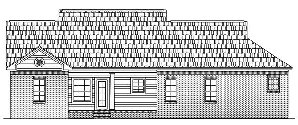 Country, Ranch, Southern, Traditional Plan with 1509 Sq. Ft., 3 Bedrooms, 2 Bathrooms, 3 Car Garage Rear Elevation
