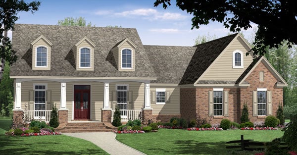 Cape Cod, Craftsman, Traditional Plan with 1800 Sq. Ft., 3 Bedrooms, 2 Bathrooms, 2 Car Garage Elevation