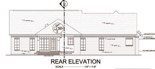 Country, Traditional Plan with 2000 Sq. Ft., 3 Bedrooms, 3 Bathrooms, 2 Car Garage Rear Elevation