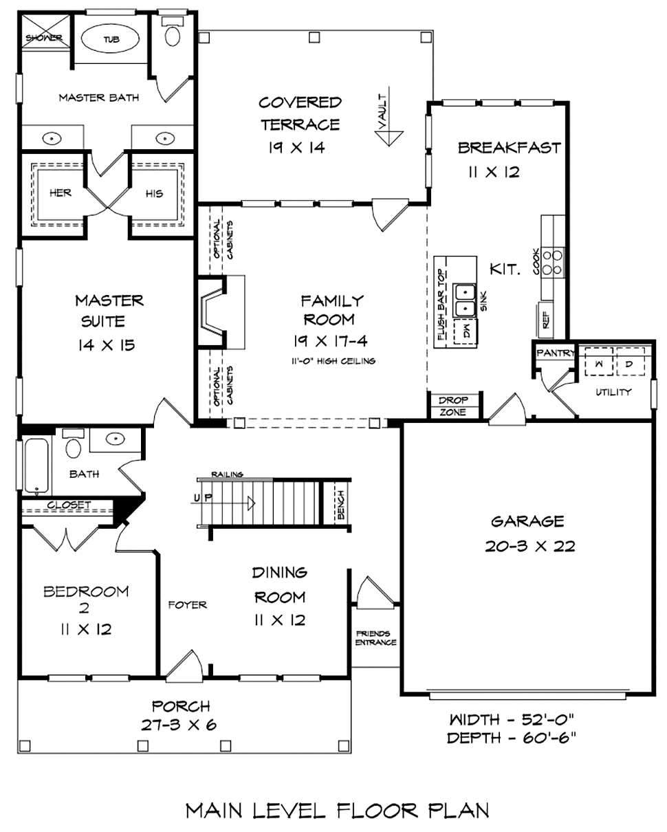 Plan 60052 | Traditional Style with 4 Bed, 2 Bath, 2 Car Garage