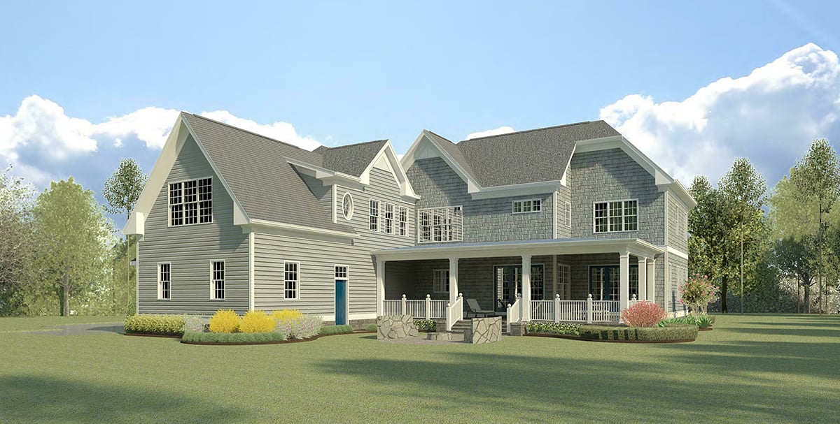 Cape Cod, French Country, Traditional Plan with 3740 Sq. Ft., 4 Bedrooms, 5 Bathrooms, 3 Car Garage Rear Elevation