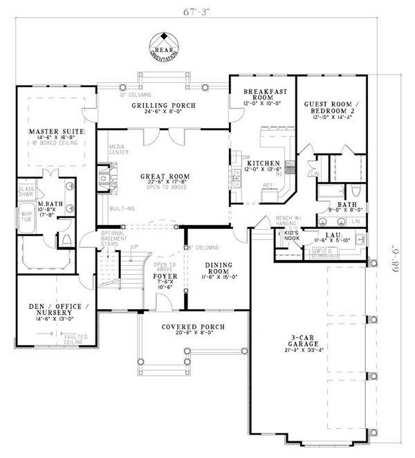 Plan 61394 | Farmhouse Style with 4 Bed, 3 Bath, 3 Car Garage