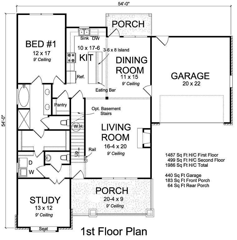 Plan 61477 | Country Style with 3 Bed, 3 Bath, 2 Car Garage