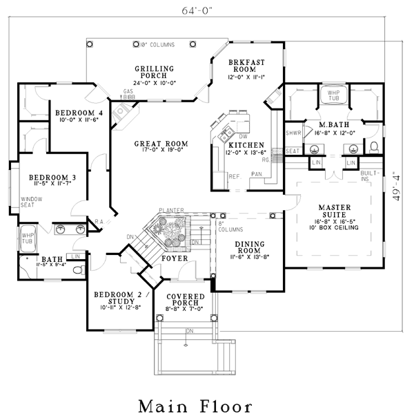 Plan 62339 | One-Story Style with 4 Bed, 3 Bath, 2 Car Garage