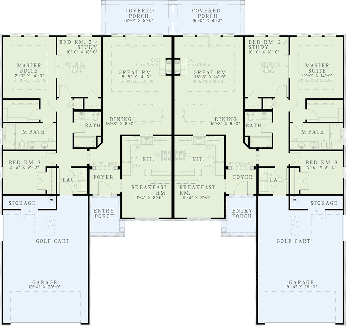 with 6 Bed, 4 Bath, 4 Car Garage - Multi-Family Plan 62358