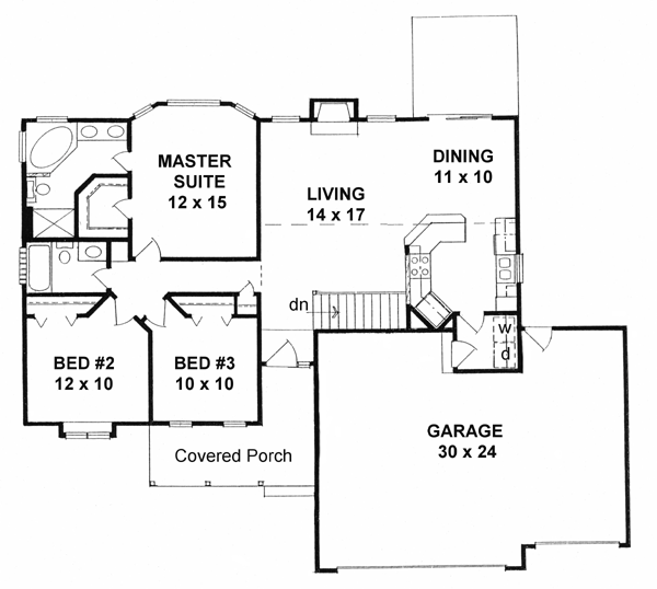 Plan 62546 | Traditional Style with 3 Bed, 2 Bath, 3 Car Garage