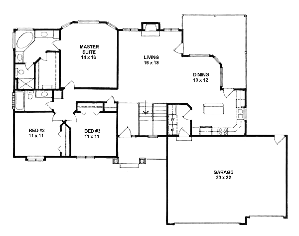 Plan 62585 | Traditional Style with 3 Bed, 2 Bath, 3 Car Garage