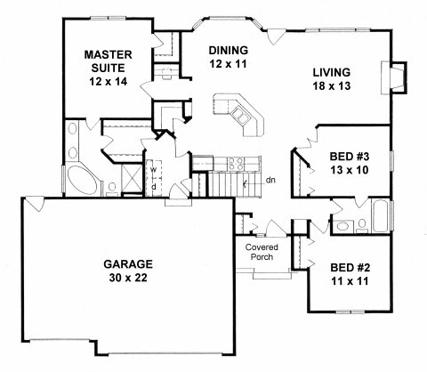 Plan 62621 | Traditional Style with 3 Bed, 2 Bath, 3 Car Garage