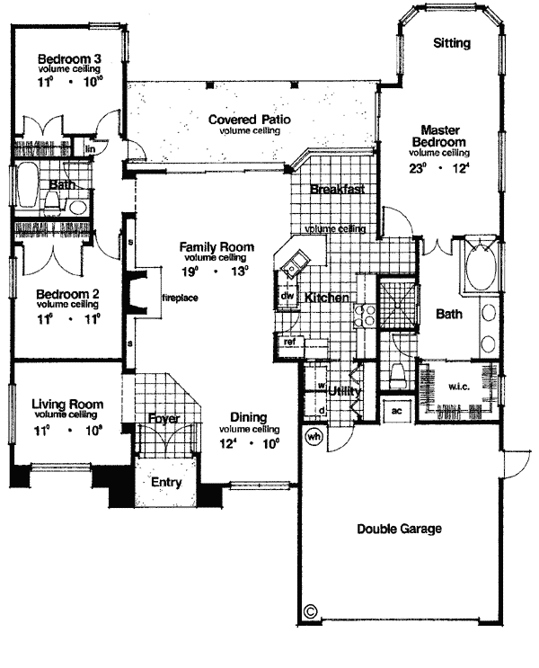 Plan 63112 | One-Story Style with 3 Bed, 2 Bath, 2 Car Garage