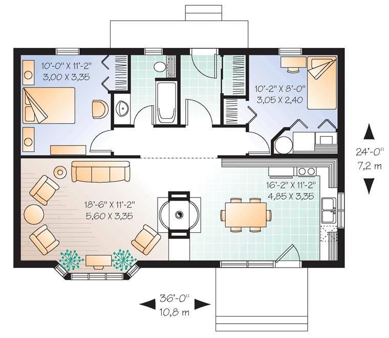 Plan 64950 | Cabin Style with 2 Bed, 1 Bath