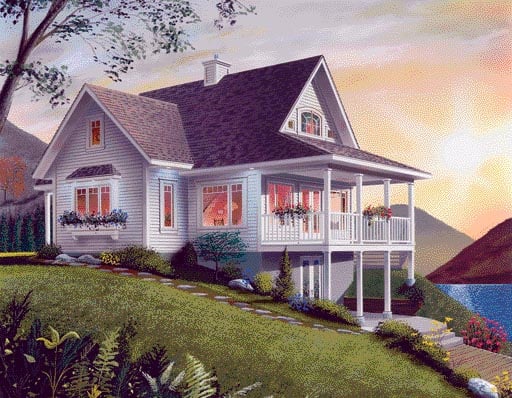 Bungalow, Coastal, Country, Craftsman Plan with 1480 Sq. Ft., 2 Bedrooms, 2 Bathrooms Rear Elevation
