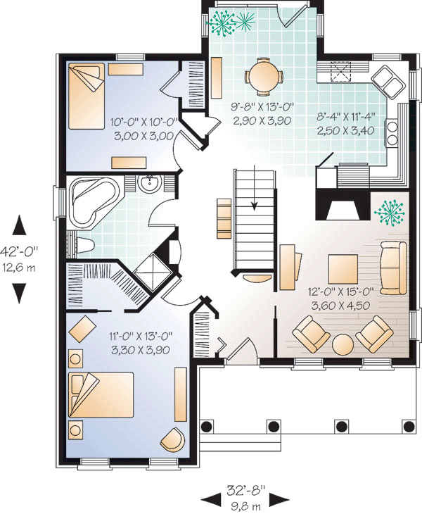 Plan 65027 | One-Story Style with 2 Bed, 1 Bath