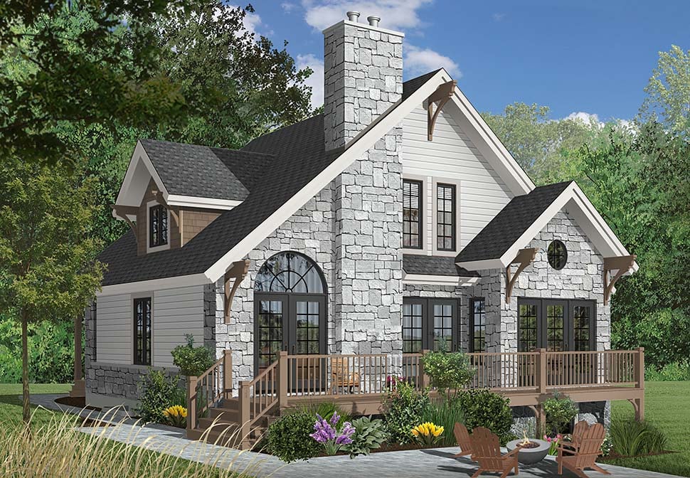 Bungalow, Cottage, Country, Craftsman Plan with 1625 Sq. Ft., 3 Bedrooms, 2 Bathrooms Rear Elevation