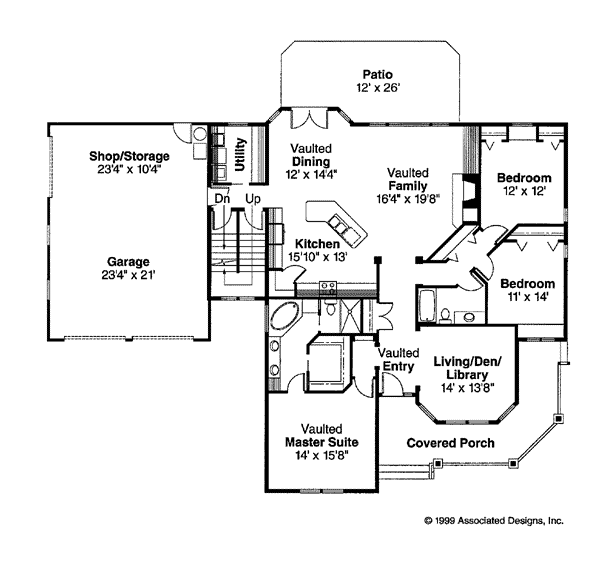 Plan 69108 | Traditional Style with 3 Bed, 2 Bath, 2 Car Garage