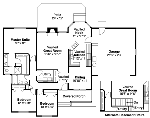 Plan 69405 | Ranch Style with 3 Bed, 2 Bath, 2 Car Garage