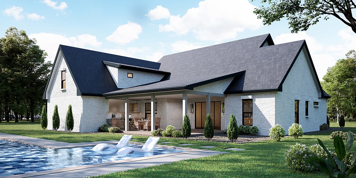 European, French Country, Traditional Plan with 2456 Sq. Ft., 3 Bedrooms, 4 Bathrooms, 2 Car Garage Rear Elevation