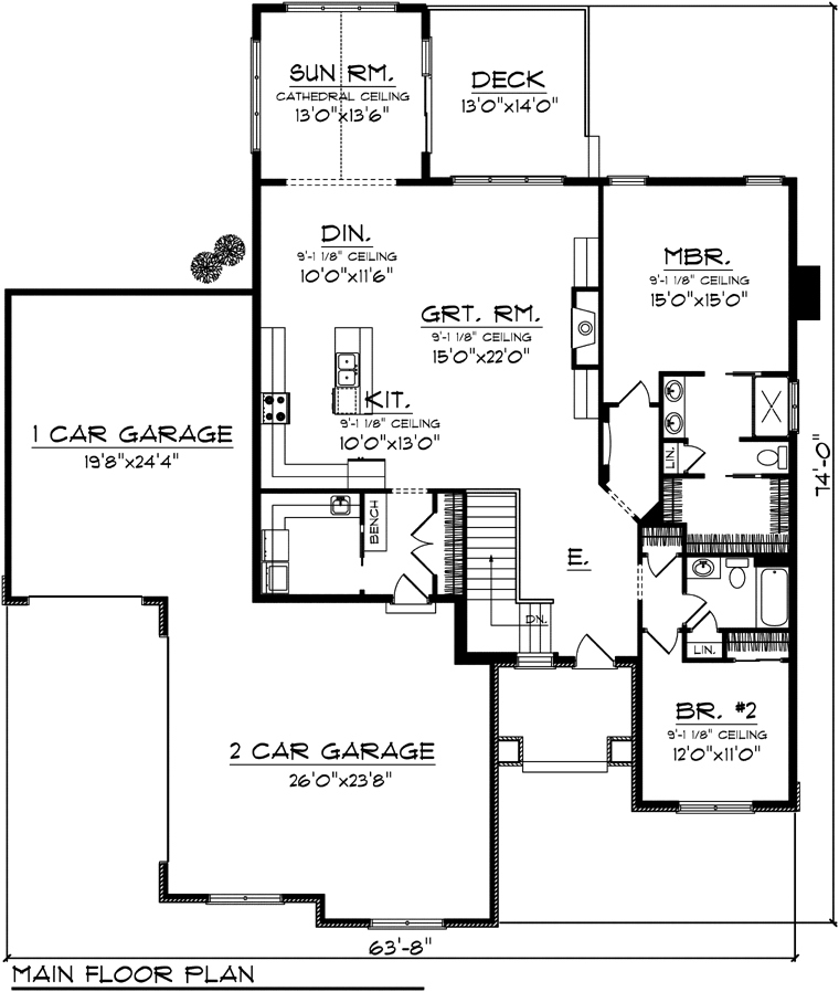 Plan 73137 | Ranch Style with 2 Bed, 2 Bath, 3 Car Garage