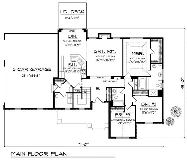 Plan 73397 | Traditional Style with 3 Bed, 2 Bath, 3 Car Garage