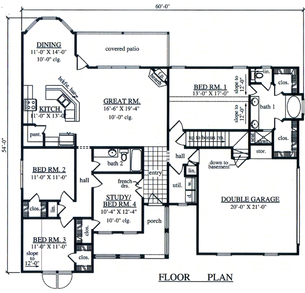 Plan 75006 | Country Style with 4 Bed, 2 Bath, 2 Car Garage