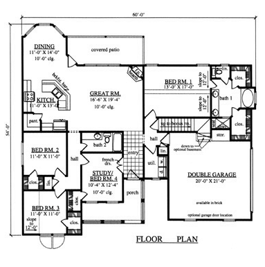 Plan 75018 | Country Style with 4 Bed, 2 Bath, 2 Car Garage