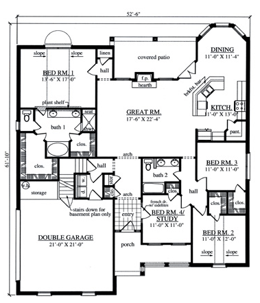 Plan 75026 | Country Style with 4 Bed, 2 Bath, 2 Car Garage