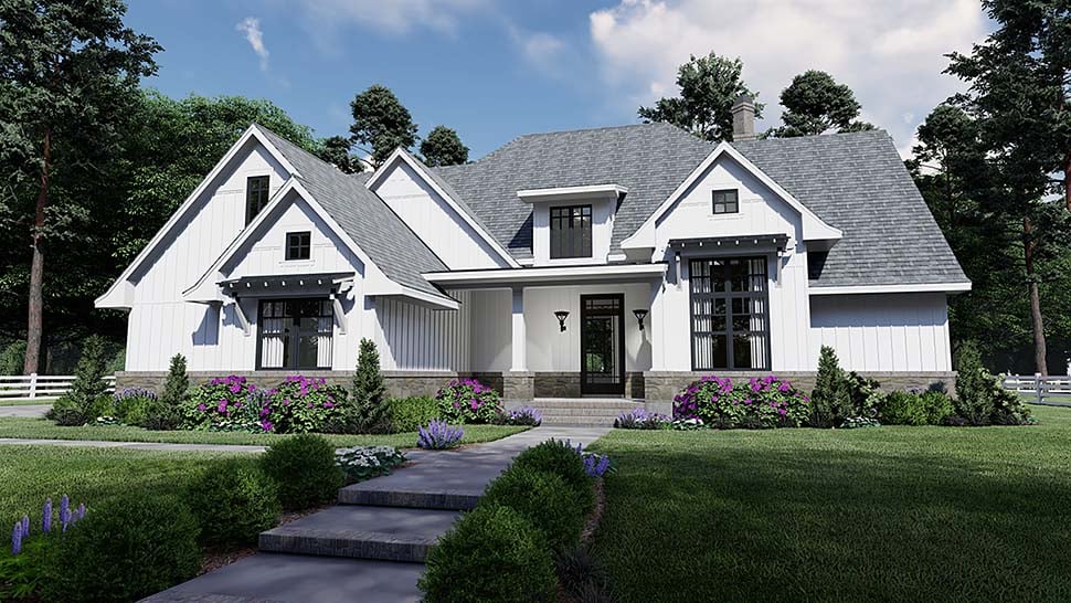 Country, Farmhouse, Southern Plan with 2191 Sq. Ft., 4 Bedrooms, 4 Bathrooms, 2 Car Garage Elevation