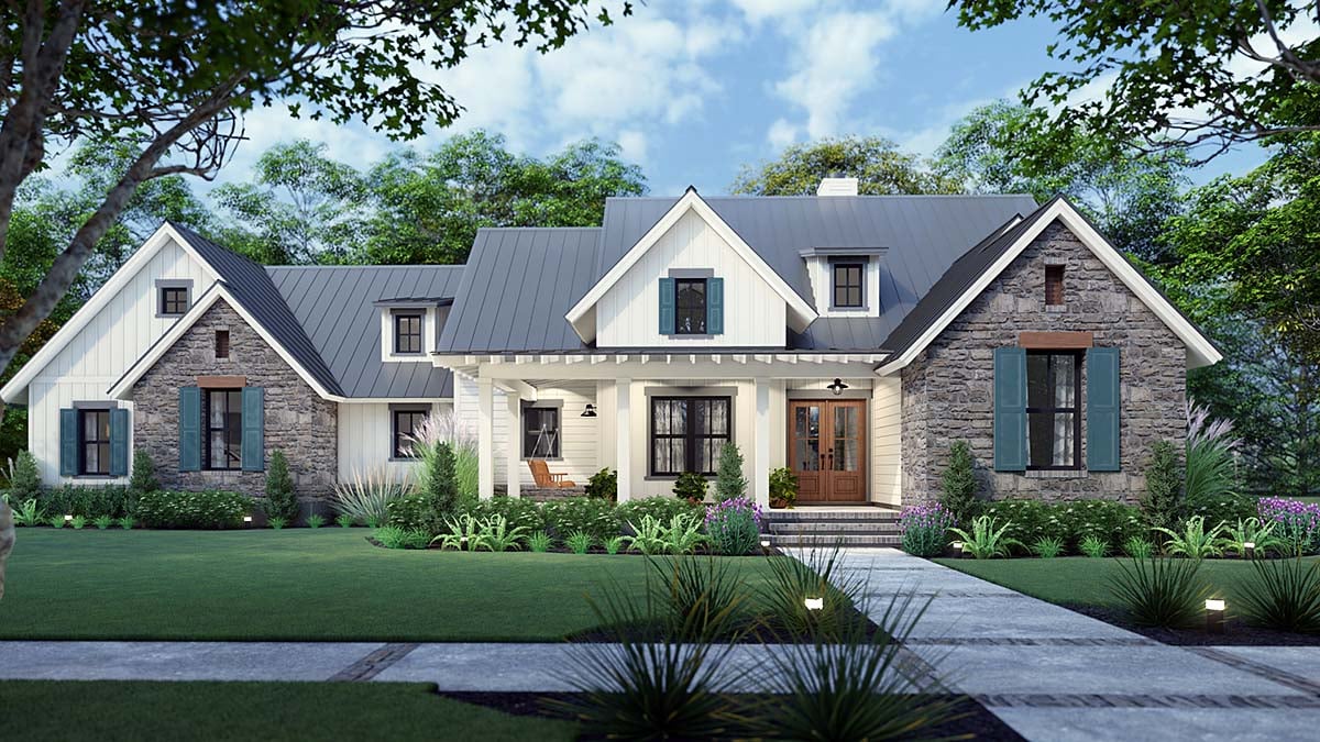 Cottage, Country, Farmhouse, Southern Plan with 1742 Sq. Ft., 3 Bedrooms, 3 Bathrooms, 2 Car Garage Elevation