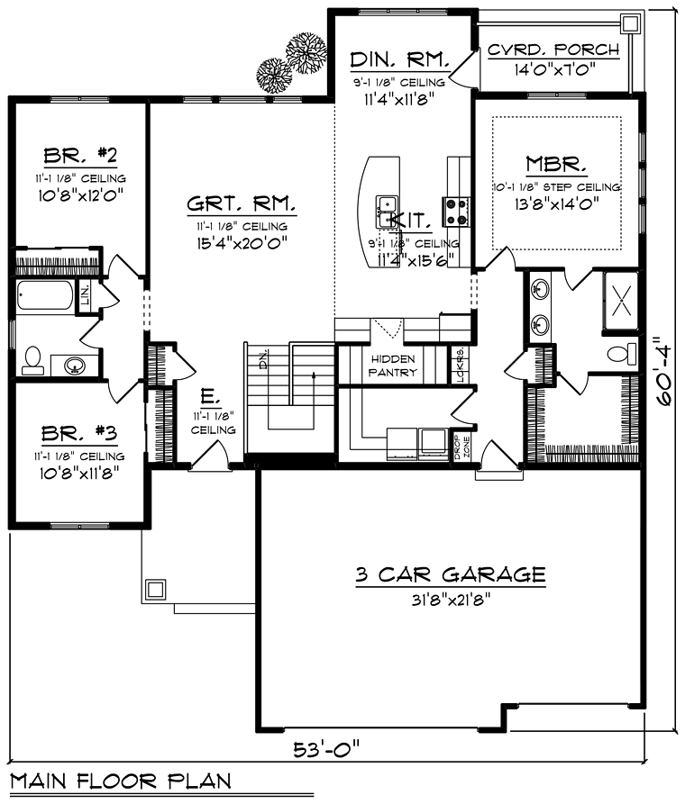 Plan 75237 Cottage Style with 3 Bed, 2 Bath, 3 Car Garage