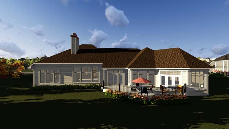 Traditional Plan with 4373 Sq. Ft., 2 Bedrooms, 3 Bathrooms, 4 Car Garage Rear Elevation