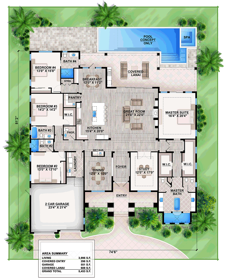 Plan 75970 | Mediterranean Style with 4 Bed, 5 Bath, 2 Car Garage