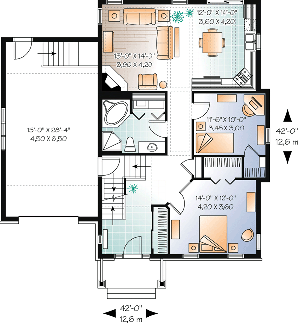 Plan 76201 | Craftsman Style with 2 Bed, 1 Bath, 2 Car Garage