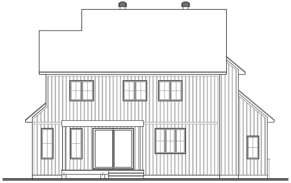 Country, Craftsman, Farmhouse Plan with 1840 Sq. Ft., 3 Bedrooms, 3 Bathrooms, 1 Car Garage Rear Elevation