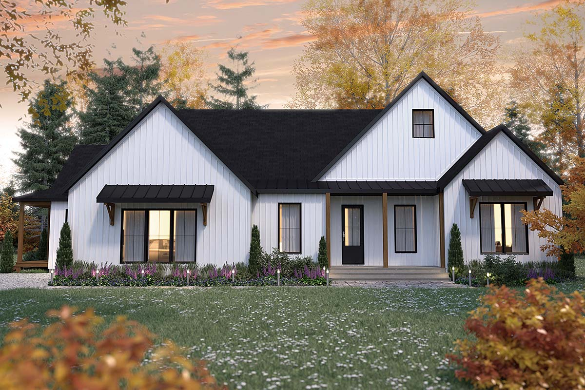 Cabin, Cottage, Country, Farmhouse, Ranch Plan with 1948 Sq. Ft., 2 Bedrooms, 3 Bathrooms, 1 Car Garage Elevation
