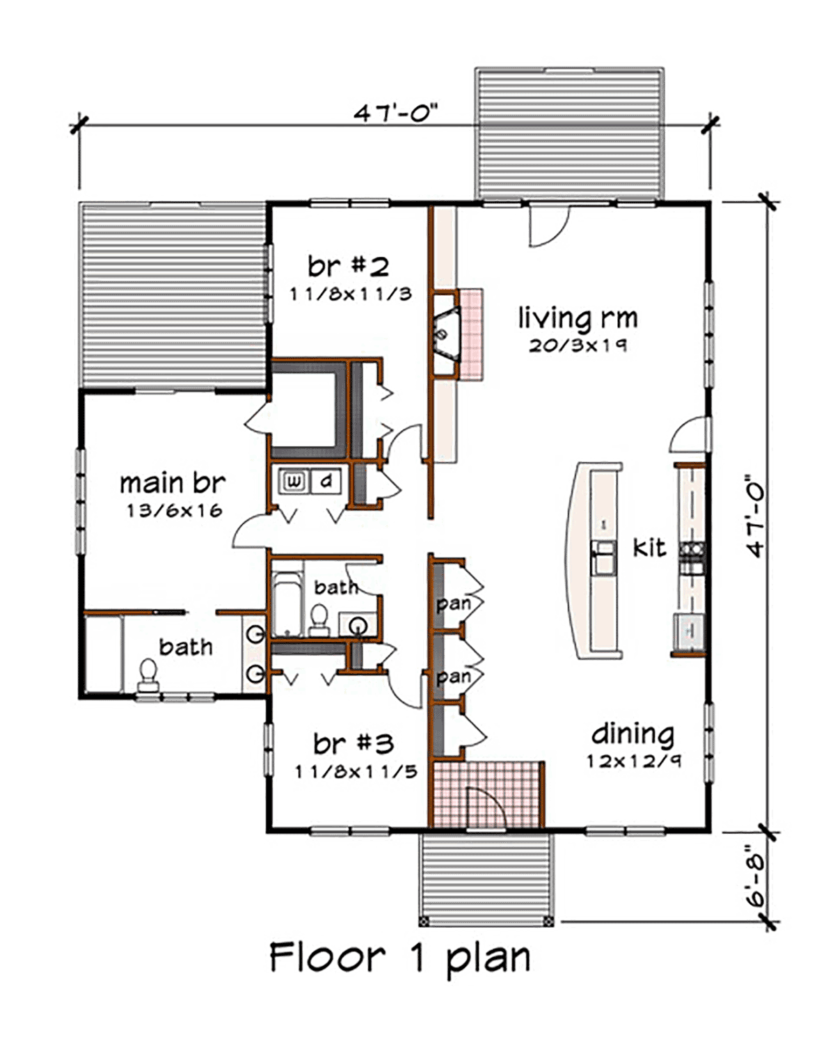 Plan 76627 | Modern Style with 3 Bed, 2 Bath