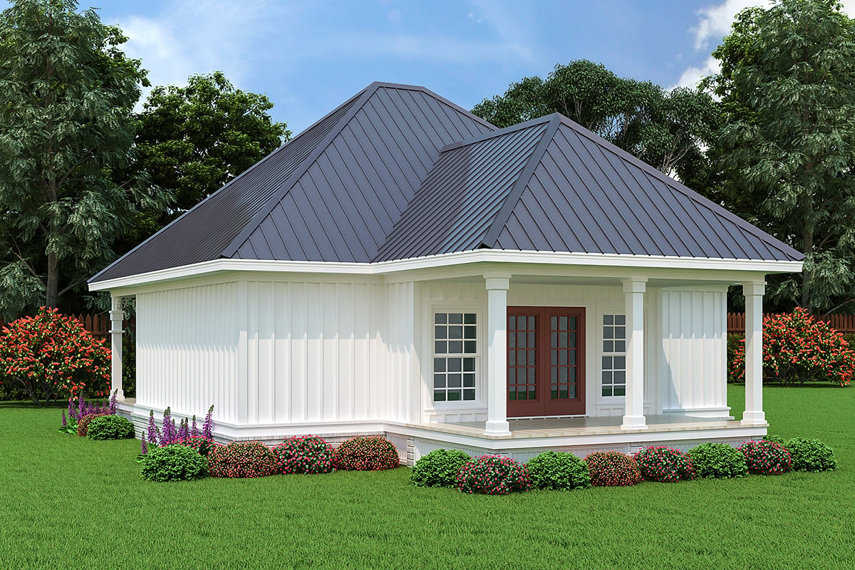 Acadian, Cottage Plan with 960 Sq. Ft., 1 Bedrooms, 2 Bathrooms Rear Elevation