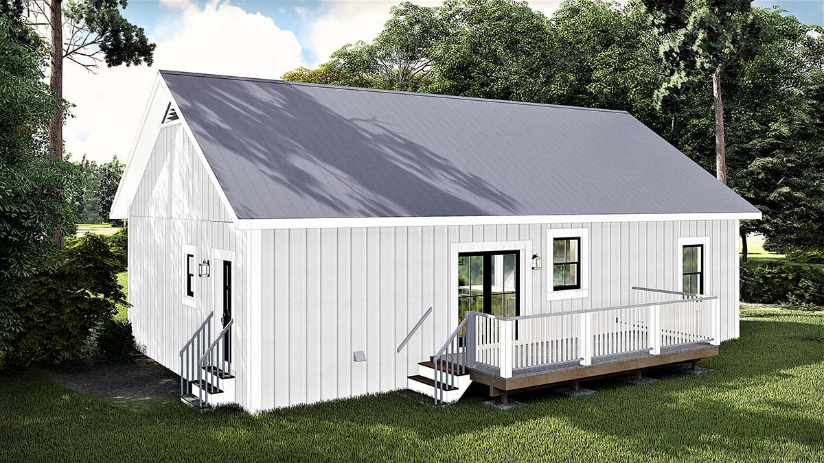 Cottage, Country, Ranch Plan with 1311 Sq. Ft., 3 Bedrooms, 2 Bathrooms Rear Elevation