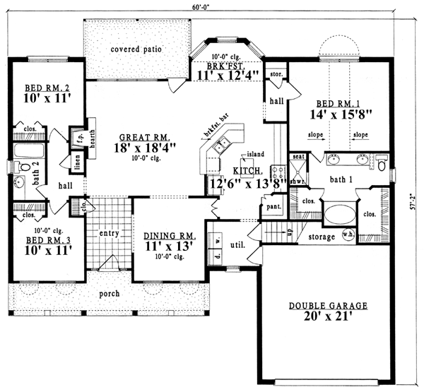 Plan 79202 | Country Style with 3 Bed, 2 Bath, 2 Car Garage