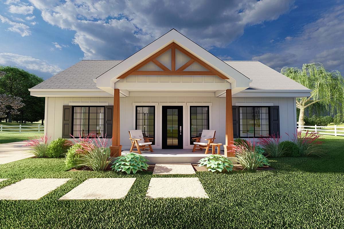 Country, Craftsman, Farmhouse, Ranch Plan with 988 Sq. Ft., 2 Bedrooms, 2 Bathrooms Elevation