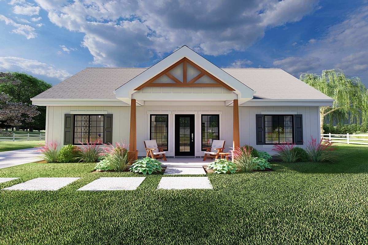 Cabin, Country, Craftsman, Ranch Plan with 1232 Sq. Ft., 2 Bedrooms, 2 Bathrooms Elevation