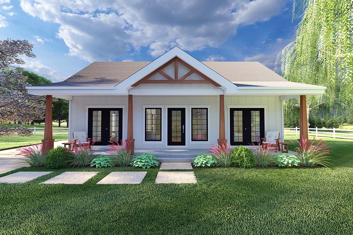 Contemporary, Country, Craftsman, Farmhouse, Ranch Plan with 988 Sq. Ft., 2 Bedrooms, 2 Bathrooms Elevation