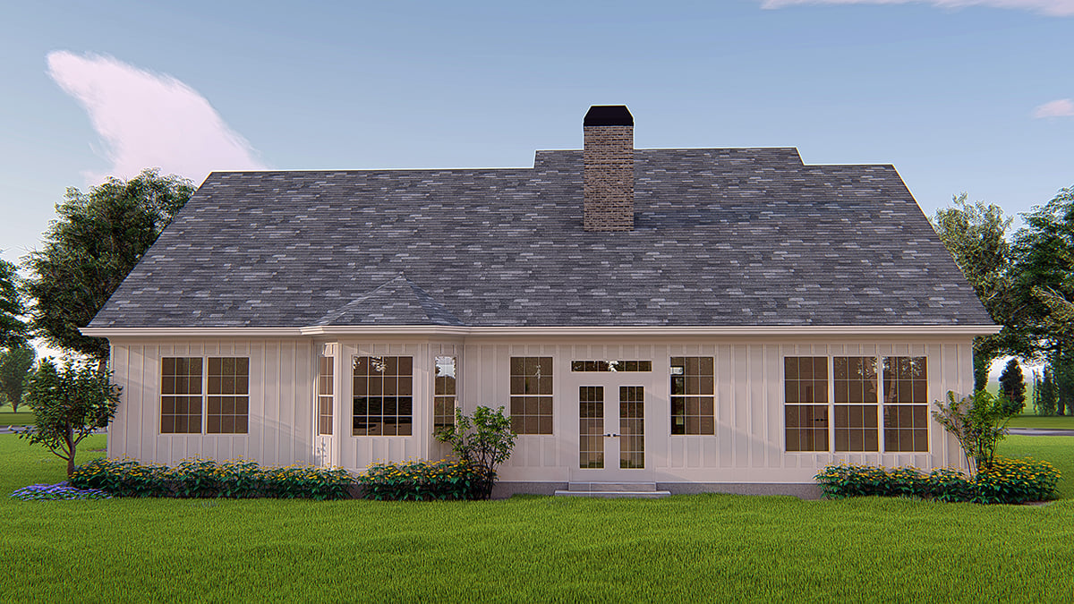 Cottage, Ranch, Traditional Plan with 2001 Sq. Ft., 3 Bedrooms, 2 Bathrooms, 2 Car Garage Rear Elevation