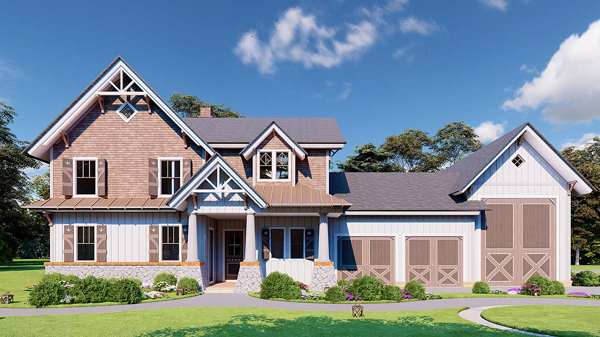 Country, Craftsman, Farmhouse Plan with 2402 Sq. Ft., 3 Bedrooms, 4 Bathrooms, 2 Car Garage Elevation