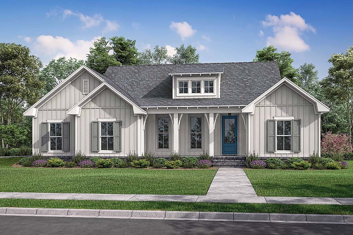 Cottage, Country, Farmhouse Plan with 1697 Sq. Ft., 3 Bedrooms, 2 Bathrooms, 2 Car Garage Elevation